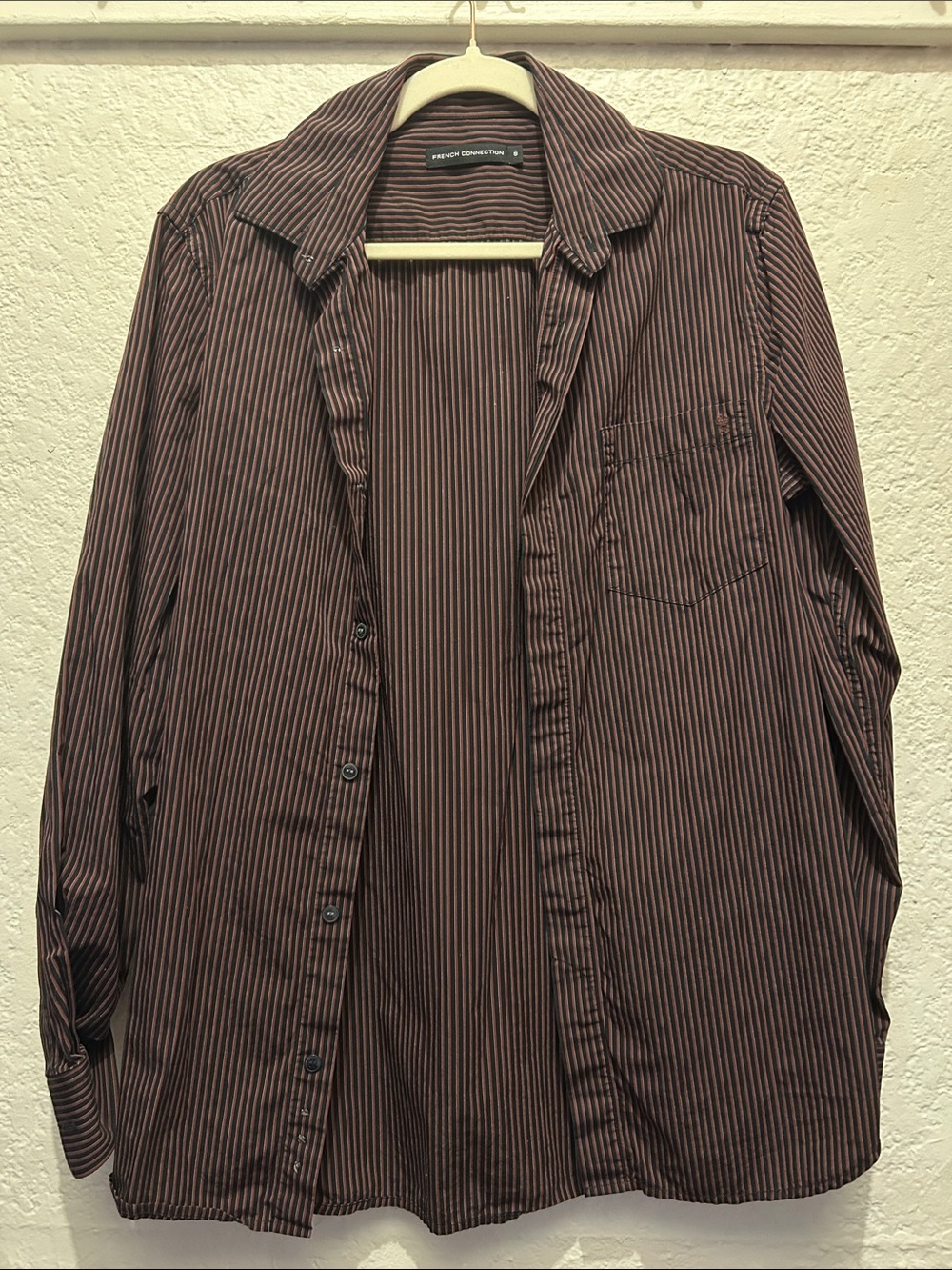 French Connection Brown and Black Striped Button-Up Shirt